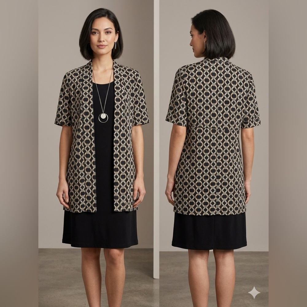 NWT  2 pieces NY Collection Black and Tan Geometric Cardigan